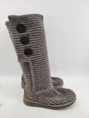 UGG Gray Knit Button Tall Boots Size 7